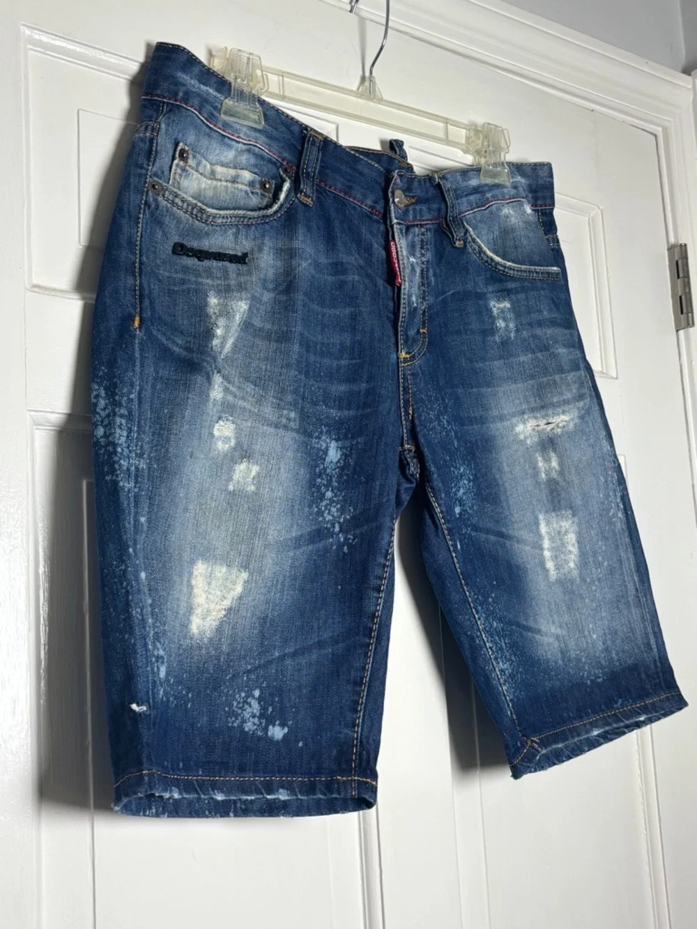 DSQUARED2 Distressed Dark Blue Distress Button Fly Denim Shorts Men’s 48